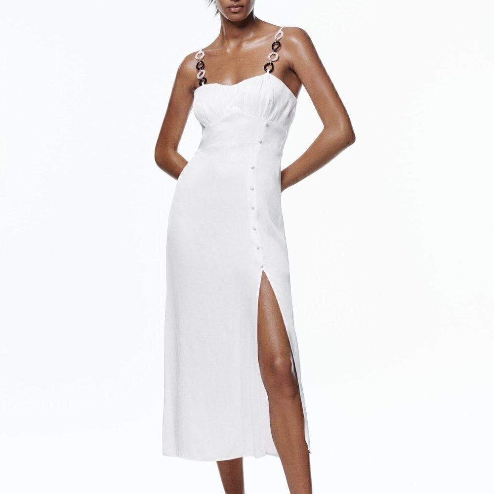 ZARA SATIN DRESS IN CORSET STYLE WITH CHAINS